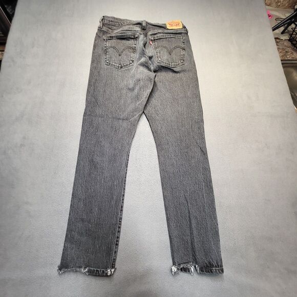 Levis 501 Jeans Womens 10? 30x28 Black Denim Straight Leg Distressed Button Fly - Picture 12 of 13